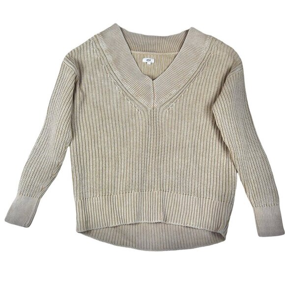 Aerie Ribbed Cotton Sweater Ivory Cream Cable Knit Size XS Neutral Minimalist - Picture 3 of 9